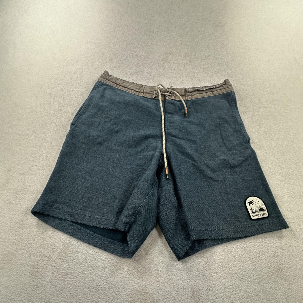Howler Bros Shorts Mens 35 Blue Fleece Sweat 7" Inseam Drawstring Logo Pocket